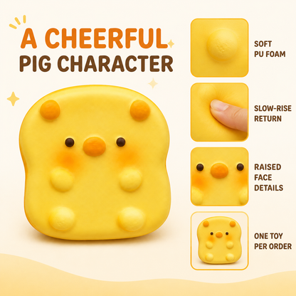 Yellow pig character squishy product features